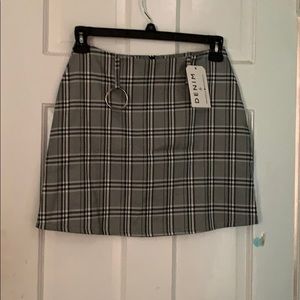Grey Plaid Mini Skirt w/ Chain